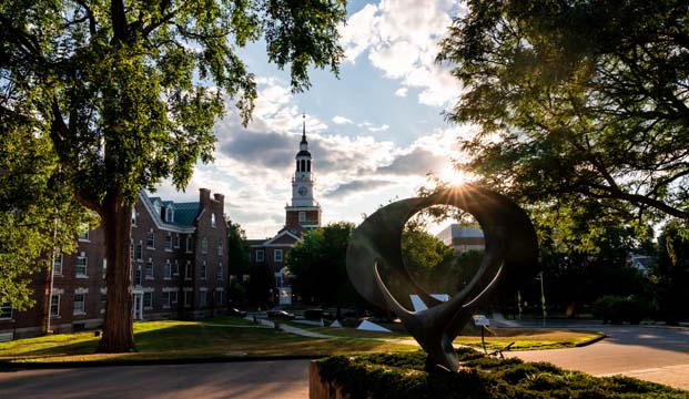 A sculpture on Dartmouth's campus on a sunny day.