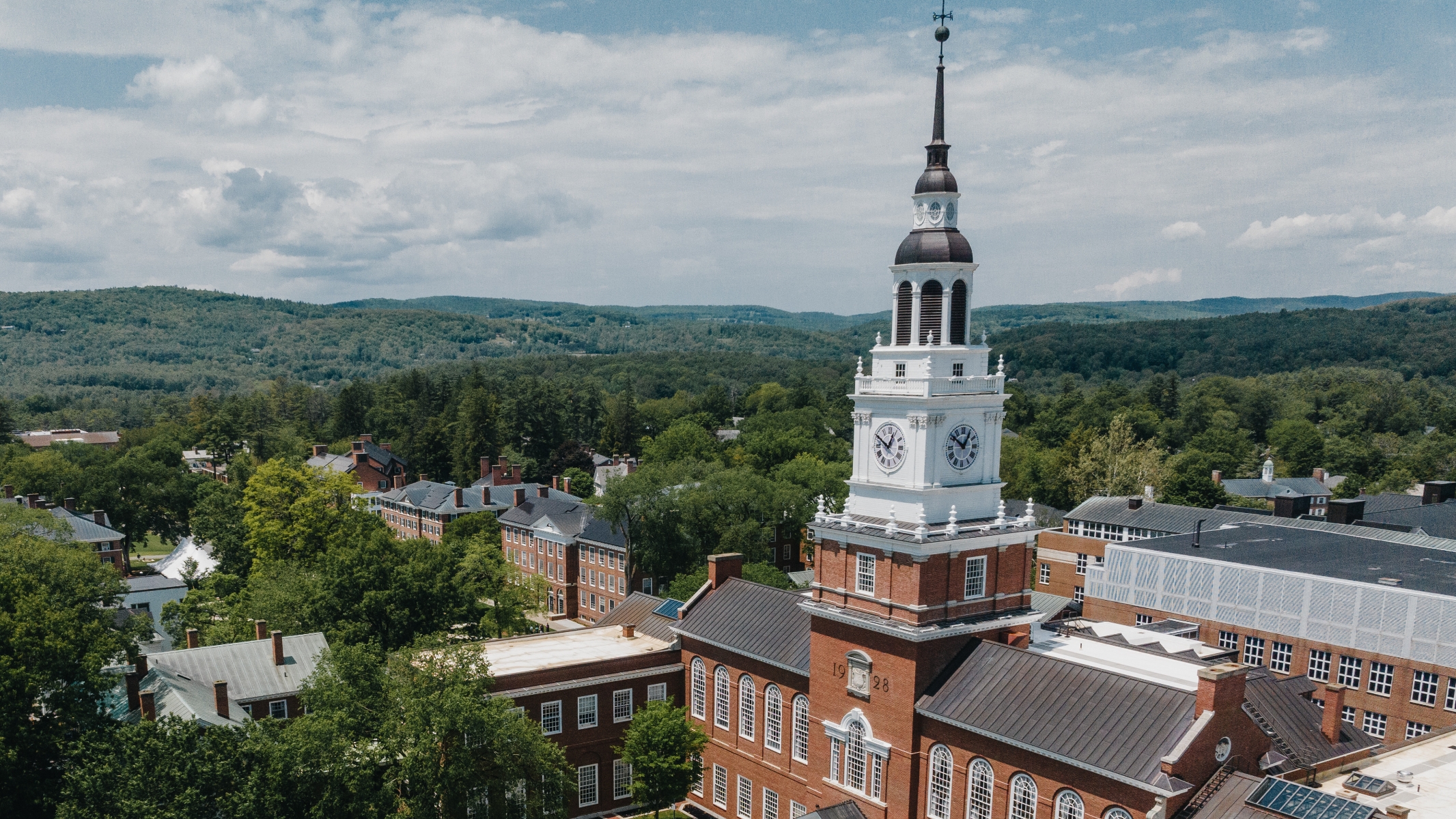 An aerial shot of Baker Tower. 