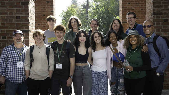 Several families in a group photo at 2023 Family Weekend