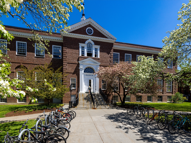 Baker Library entrance on a spring day