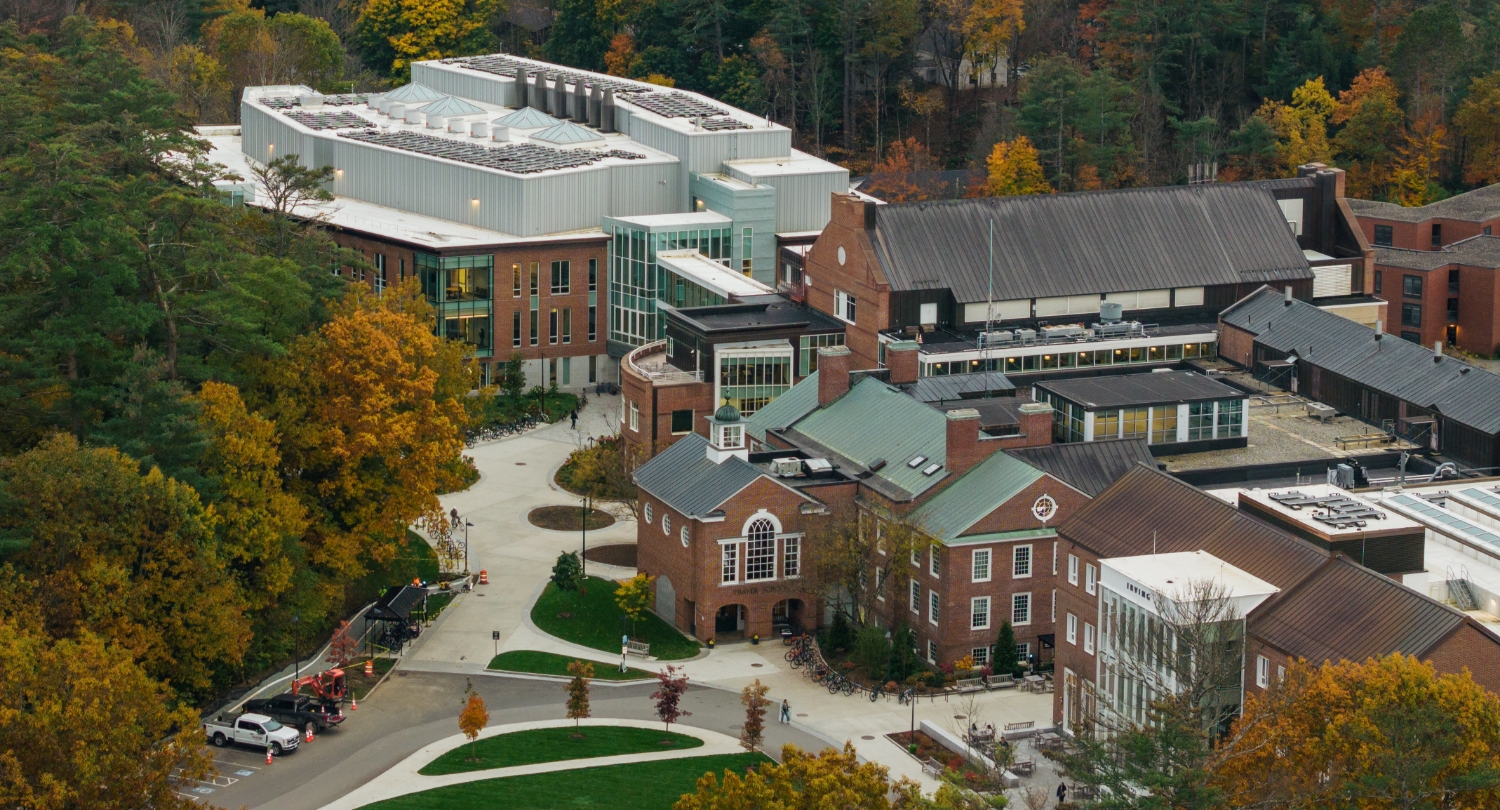 An The Arthur L. Irving Institute for Energy and Society, lower right, and the Class of 1982 Engineering and Computer Science Center, upper left, anchor the reimagined West End.