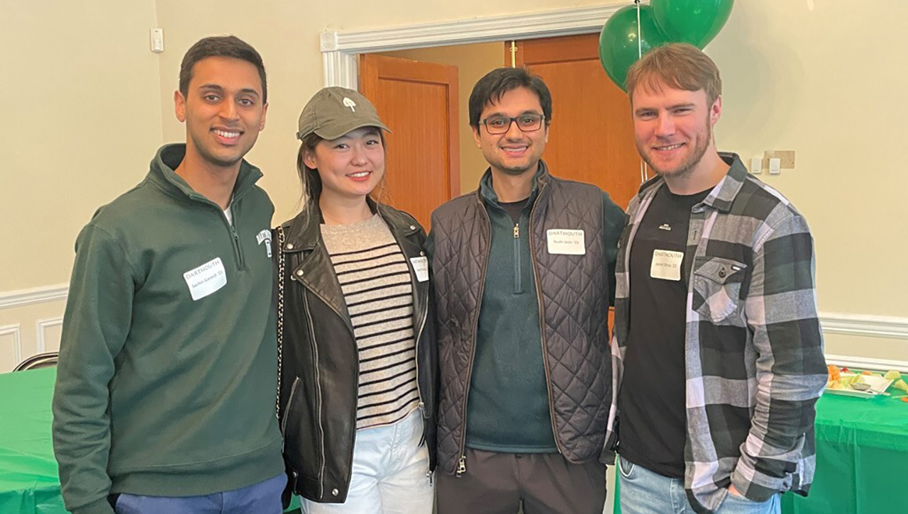 A group of prospective Dartmouth students posing for a photo at an admitted students event in Westchester.