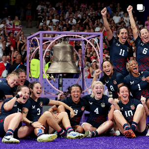 Members of the 2024 USA Rugby team celebrate their gold medal victory at the Paris Olympic Games